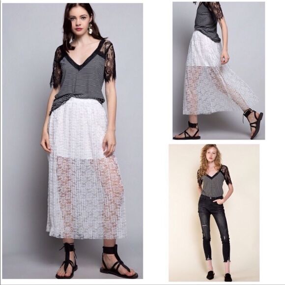 POL Pleated Lace White Mid-length Skirt - Picture 3 of 11